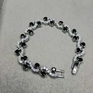 New 18K White Gold Plated Black/Clear CZ's Bracelet